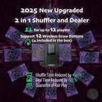 2025 New Smart 2-in-1 Automatic Card Shuffler and Dealer,Programmable Card Dealer,Card Shuffler 2 Deck,360° Rotation,Ultra Quiet,Rechargeable,Support 12 Players,4 Wireless Draw Buttons (Black Pro)