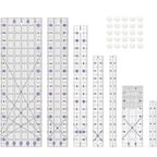 Quilting Ruler, 8 Piece Acrylic Quilting Templates, Sewing Ruler, Fabric Cutting Ruler with Non-Slip Rings, Quilting and Sewing (6"x17", 3"x17", 2"x16", 1.5"x12", 1"x12", 1"x6", 8"x3") (Purple)