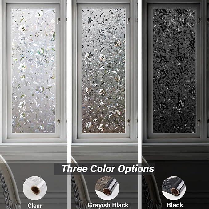 LEMON CLOUD Window Film, Decorative Window Privacy Film, Window Film Privacy Static Cling Frosted, Anti-UV Sun Blocker Heat Control for Home(Grayish Black, 17.5 x 78.7 inches)