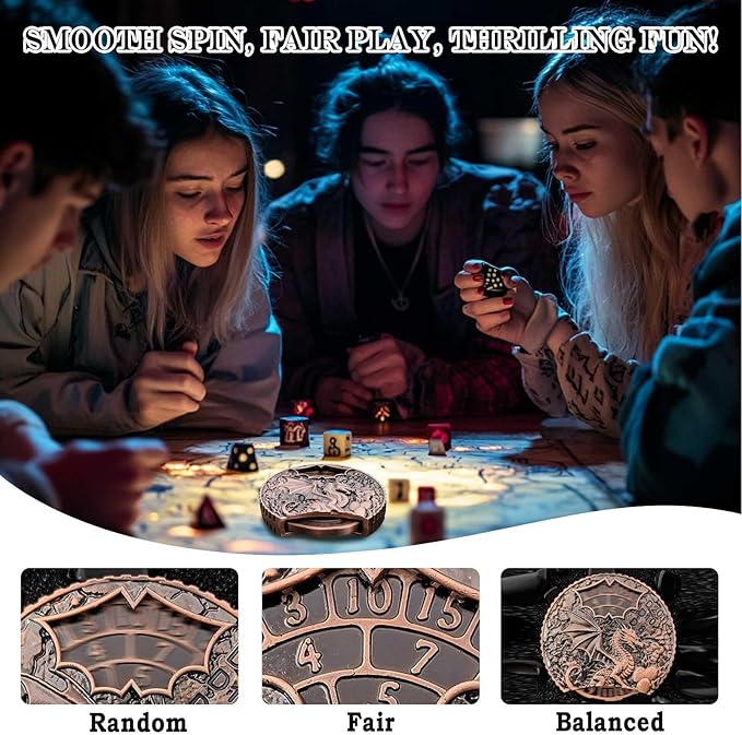 DND Dice Set Roulette: Fidget D4 D6 D8 D10 D10% D12 D20 All in One Metal D&D Spinner Dice - Cool Role Playing Dice Gifts for Dungeons and Dragons TRPG MTG Games Lover Players (Ancient Red)