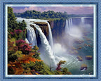 Dimxvean Stamped Cross Stitch Kits,Cross Stitch Kits for Adults Beginners,Embroidery Kits Full Range of Cross Stitch Stamped Kits Needlepoint Kits Cross Stitch Patterns-Waterfall Scenery 16x20 inch