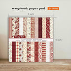 24 Sheets Red Aesthetic Scrapbooking Paper Pad - 6In x 6In Double Sided Flowers Patterns for Photos Album Journals Supplies Decorative Collage Origami DIY Crafts Gifts Wrapping