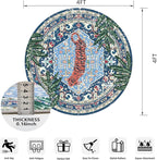 Washable Blue Rugs Thin Oriental Boho Vintage Tropical Leopard 4ft Round Area Rugs for Bedroom Kitchen Dining Living Room Office Distressed Jungle Plants Indoor Entryway Circle Carpet