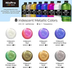 Nicpro 8 Colors 33.8 oz Large Bulk Iridescent Acrylic Pouring Paint Supplies Kit, Premixed High Flow Art Pour Paint with Silicone Pour Oil, Gloves, Tablecloths for Beginner DIY, Ready to Pour