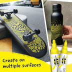 4 Dual Tip Yellow Paint Pen Metallic - Fine Tip & Medium Acrylic Paint Markers - Yellow Marker for Metal, Wood, Rock Painting, Canvas, Ceramic, Glass, Fabric, Leaf and Plastic - Water-based Ink