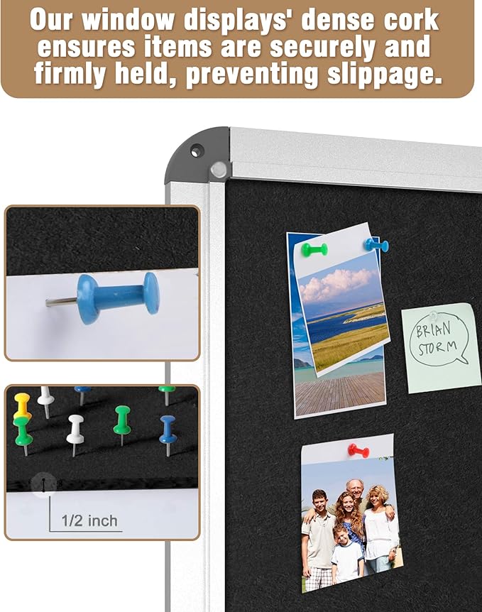 38"x38" Enclosed Bulletin Board, Lockable Weather-Resistant Aluminum Cork Noticeboard for School & Office, Silver Frame w/Black Flet