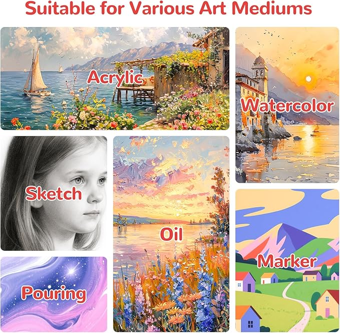 Flat Canvas Boards 20 Pack, 12x12 Inch Cotton Painting Canvas Panels White Blank for Acrylics Oil Watercolor Tempera Paints