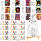 Zhanmai 12 Pack Pre Drawn Canvas for Painting Sip and Paint Kit 8" x 10" Paint Party Set Canvas Painting Pre Printed Canvases for Party Favor DIY Virtual Adult's Date Night(Afro Queen)