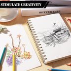 Sketch Book with 12 Color Pencil Set, 90 Sheets Spiral Sketchbook for Drawing (68lb/100gsm), Acid-Free Sketch Pad for Kids Artist, Art Paper Drawing Supplies for Gifts (5.5×8.5 inch)