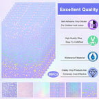 Clabby 36 Sheets Holographic Sticker Paper A4 Vinyl Sticker Paper Self Adhesive Waterproof Transparent Film, 11.7 x 8.3 inches(Gem, Dot, Colorful, Star, Heart, Sand Star)