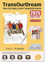 TransOurDream Heat Transfer Paper for t Shirts Heat Press (10 Sheets, 8.5"x11") Printable Heat Transfer Vinyl for Inkjet Printer Light Iron on Transfers for Tshirts Cuttable & Self-Positionable