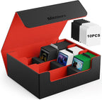 Mlikero Card Deck Case, 1800+ Trading Card Storage Box with 10 Dividers and 3 Foam Stoppers, Leather Magnetic Closure Commander Deck Box Fit for YuGiOh, MTG and Sport Cards(Black&Red)