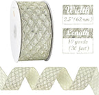HUIHUANG Champagne Glitter Wired Ribbon for Christmas Tree 2.5 inch Light Champagne Diamond Mesh Ribbon for Tree Decoration, Wreaths, Garland, Gift Wrapping, Bows Making, Home Decor -10 Yards