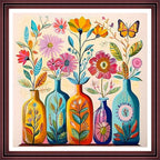 Redxing Stamped Cross Stitch Kits Full Range of Embroidery Starter Kits- Needlepoint Counted Cross Stitch Kits for Beginner Adults 11CT Printed Embroidery Kit-Colorful Flower vase 18x18 inch