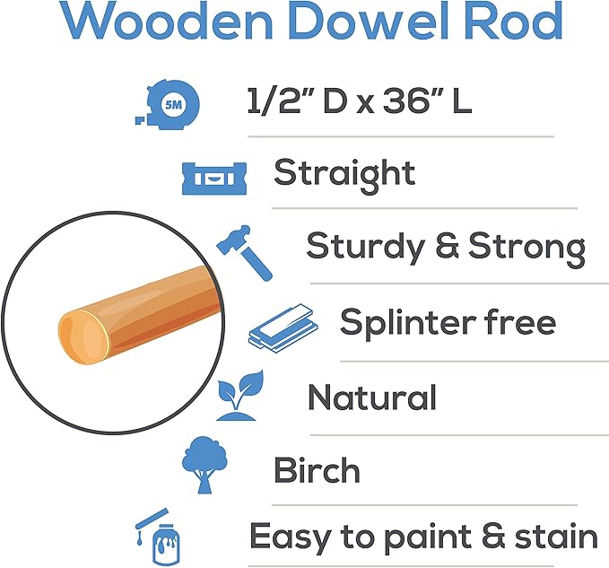 Dowel Rods Wood Sticks Wooden Dowel Rods - 1/2 x 36 Inch Unfinished Hardwood Sticks - for Crafts and DIYers - 100 Pieces by Woodpeckers