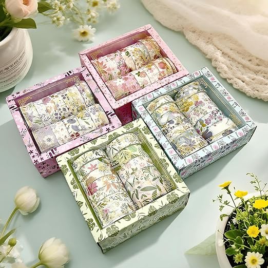 Floral Gilding Decorative Washi Tape Set,48 Rolls,Colorful Craft Tape for Journaling,DIY Crafts,Scrapbooking (Pin+Purple+Green+Blue)