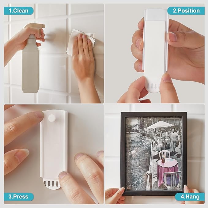 Picture Hangers for Sawtooth/Wire Back Frames, 8 Sawtooth Picture Hangers/Wire Back Hangers, 12 Large Removable Adhesive Strips, Damage Free Picture Hanging Hooks Heavy Duty, No Nails Picture Hooks