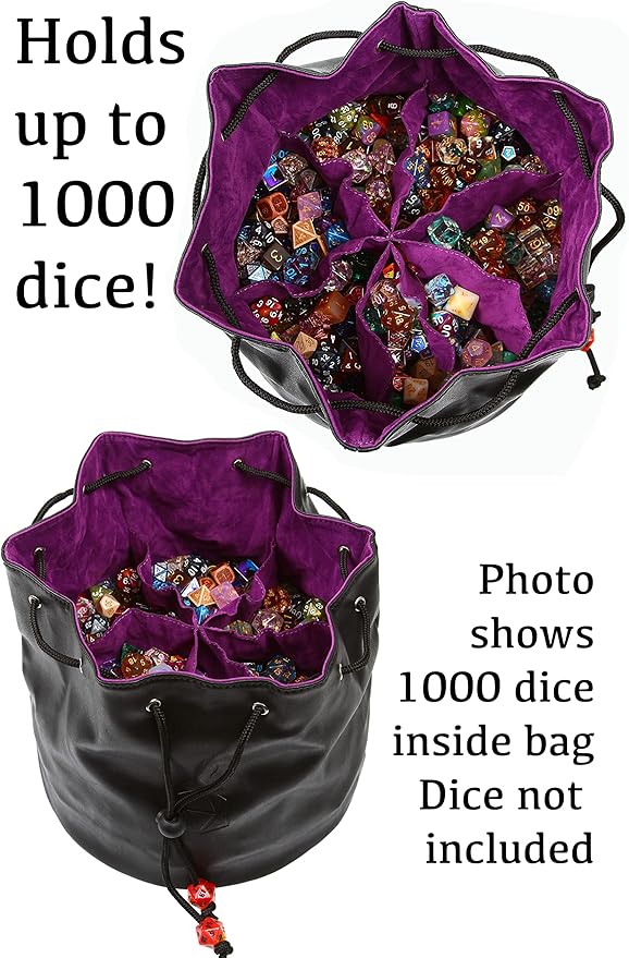 Forged Dice Co. Pouch of The Endless Hoard Dice Bag - Holds Over 1,000 Polyhedral Dice - Dice Storage Bag with 7 Pockets - Perfect for Bulk Dice - Black/Green