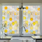 3D Stained Glass Window Privacy Film, Heat Control UV Blocking Static Cling Decorative Window Film for Bathroom,Front Door,Home Non Adhesive,35.4 x 78.7 inches Honey