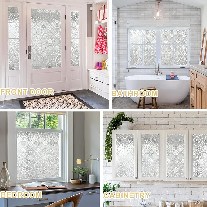 Window Privacy Film Decorative for Front Door, Bathroom Static Cling Stained Glass Sticker Opaque Heat Control UV Blocking Non-Adhesive for Home Windows 17.5 X 118.1 inches