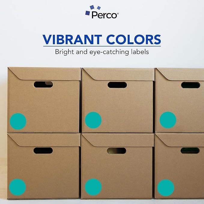 Perco Teal 3-Inch Round Circle Dot Sticker Labels - Multi-Roll Pack (3 Rolls, 500 Labels Each) - Permanent Adhesive, Vibrant Colors, Strong Hold - Perforated for Easy Use - Made in USA