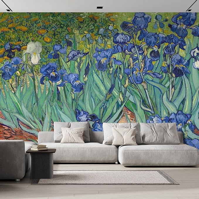 wall26 Wall Sticker/Wall Mural Irises by Vincent Van Gogh Dutch Impressionism, Not Peel and Stick, Non-Woven Wallpaper Decorative for Bedroom, Living Room, Office - 108x120 inches