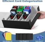 Mlikero Card Deck Case, 2400+ Trading Card Storage Box with 10 Colorful Dividers and 4 Foam Stoppers, Leather Magnetic Closure Commander Deck Box Fit for MTG, TCG (4 Rows, Black&Grey)