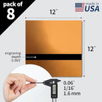 Trotec | Metallic Looking Acrylic Sheet | 12"x12"x1/16, 8 Pcs | Smooth Gold/Black | Metallic Finish - Scratch Resistant for Laser Engraving & Cutting,Printing,Glowforge,Name Plate | USA Made