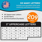 209 Pcs 3" Blue Bulletin Board Letters & Numbers, Capital Letters, Numbers, Punctuation, US Made Card Stock Punch Out Letters for Poster, Bulletin Board, Classroom - Precut Letters & Numbers