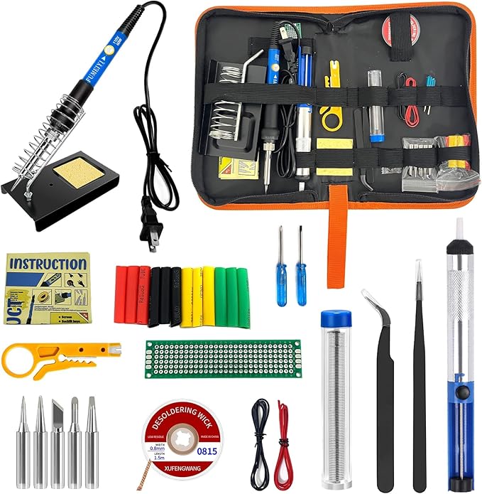 Soldering Iron Kit, 21-in-1 with Adjustable Temperature, 5 Soldering Tips, 60W Soldering Iron, Solder Wire, Desoldering Pump, Stand - A Welding for Electronic Hobbyist DIY with 110V US Plug