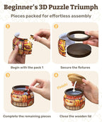 PieceRelax 3D Puzzle Jar 64 Plastic Pieces for Adults - Daisy Breeze Wooden Lid Container for Kitchen Dining Study Living Room No Glue Requied Small [BC1025]