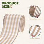 Burlap Ribbon Wired, Farmhouse Rustic White Stripe Ribbon for Gifts Wrapping DIY Crafts Floral Bows Wreath Making Party Supplies Holiday Home Decoration, 2.5 Inch x 10 Yards