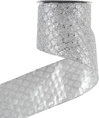 HUIHUANG Silver Christmas Ribbon 4 inch Silver Glitter Wired Ribbon Diamond Mesh Wire Ribbon for X-mas Tree Decorations, Wreaths, Garland, Large Bows Making, Home Decor -10 Yards