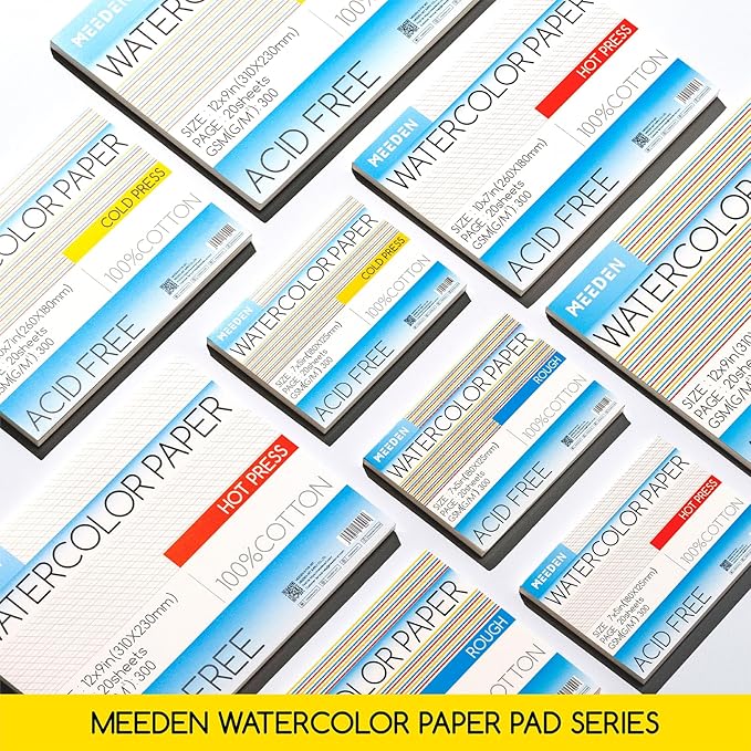 MEEDEN Watercolor Paper Block, 100% Cotton Watercolor Paper Pad of 20 Sheets, 140lb/300gsm, Acid-Free Art Paper for Watercolor, Gouache, Ink and More, 5" x 7" Hot Press