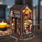DIY Book Nook Kit, Miniature Dollhouse Bookshelf Insert with Light, Laser-Cut Wooden Craft Set for Adults, Perfect for Teens and Adults, Coffee Shop