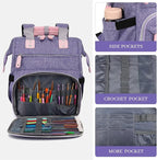 Crochet Backpack,Knitting Bag Backpack Yarn Storage Organizer Travel Crochet Bag with USB Charging Port,Large Yarn Tote Bag, Purple, Crochet Backpack, Travel