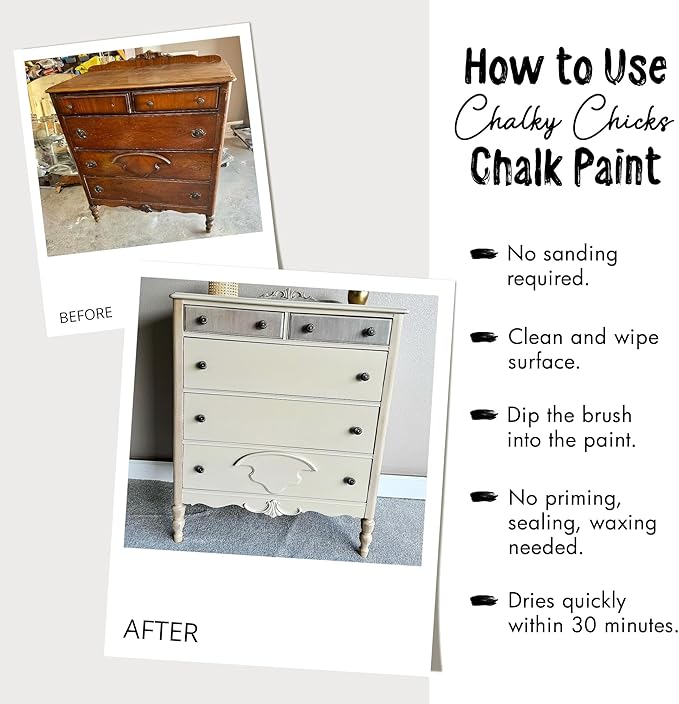 Chalky Chicks All-in-One Chalk Paint for Furniture or Cabinet - 32 Fl Oz - Matte Finish Daisy (Light Yellow) for Metal, Wood Furniture Paint - No Sanding All-in-One for Home Decor & Crafts, USA Made