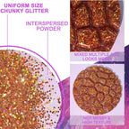 Renfio 2 Sizes Glitter, 2.11oz/60g Purple Glitter, Holographic Fine Glitter Mix Chunky Glitter for Crafts Sequins Valentines Resin Glitters PET Flakes for Nail Art Tumblers Slime - Laser Light Purple