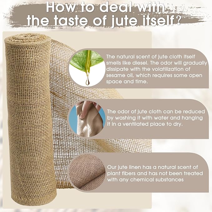 Burlap Fabric - Garden Burlap Fabric Roll Natural Jute Outdoor Fabric Burlap Weed Barrier Trees Trunk Wrap for Crafts Farmhouse Gardening Table Decor for Crafts (19.7" x 5 Feet)