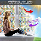 Window Privacy Film Rainbow Film Stained Glass 3D Static Cling Decorative Window Sticker for Bathroom,Front Door,Home Heat Control UV Blocking Non Adhesive,Diamond Grid 23.6 x 78.7inches