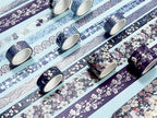 YUBX Elegance Blue Washi Tape Set 8 Rolls Wide Silver Embellishment Decorative Masking Tapes for Arts, DIY Crafts, Journals, Planners, Scrapbook, Wrapping
