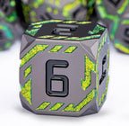 Metal DND Sci-fi Dice Set 7PCS Stripe Polyhedral Dice for Dungeons Dragons RPG Role Playing Game, Glitter D and D Dice with Gift Box D6 D8 D10 D12 D20 (Black&Green Yellow)