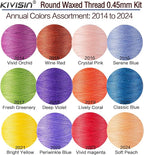 12 Multicolor Round Waxed Thread, 0.45mm Thin and Stiff Wax Strings, 110 Yards/Spool, Polyester Waxed Cord for Fine Leather Sewing, Binding, Crafting, Bracelets and Micro-Macrame Jewelry Making