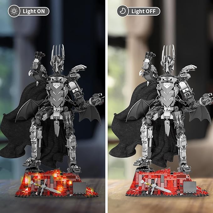 Dark Lord Building Set with Light Magma Base, Creative Demon Mech Display Model, Compatible with Lego Adults, STEM Christmas Birthday Gift Toy for Kids Boys 8-14 (879 PCS)