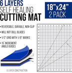 U.S. Art Supply 18" x 24" Self-Healing Cutting Mat 5-Ply (2 Pack) - Double-Sided White/Blue Craft Mat, Non-Slip Cutting Mats for Crafts, Sewing, Quilting, Scrapbooking