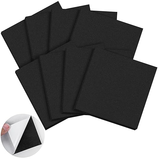 ToLanbbt 8 PCS Adhesive Foam Padding Sheets Closed Cell Neoprene Foam Sheet 1/2" Thick, 6" x 6" Self Stick Insulation Anti Vibration Pads Anti-Slip for Furniture, Cars, Speakers, DIY