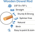Dowel Rods Wood Sticks Wooden Dowel Rods - 1/2 x 72 Inch Unfinished Hardwood Sticks - for Crafts and DIYers - 2 Pieces by Woodpeckers