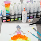 Artfinity Alcohol Ink Pretty in Pastel Set of 10 Colors (25 ml) with Free Acrylic Stand - for Painting or Alcohol Marker Refill Ink, Acid-Free, Fast-Drying, Permanent, Transparent, Swatch Template