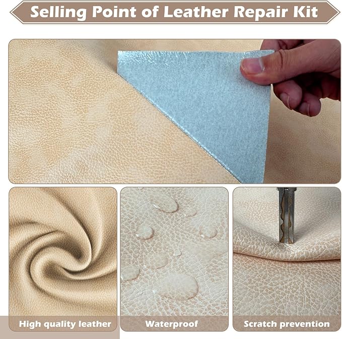 Leather Repair Tape, 16x79 inch Leather Patches for Furniture, Self Adhesive Leather Repair Patch for Sofas, Couches, Leather Covers, Seats, Chairs, Vinyl Repair Tape Retro Dark Beige