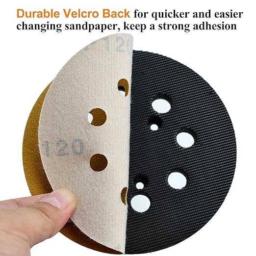 5-Inch 8-Hole Hook and Loop Sanding Discs 120-Grit Random Orbit Sandpaper, 50-Pack